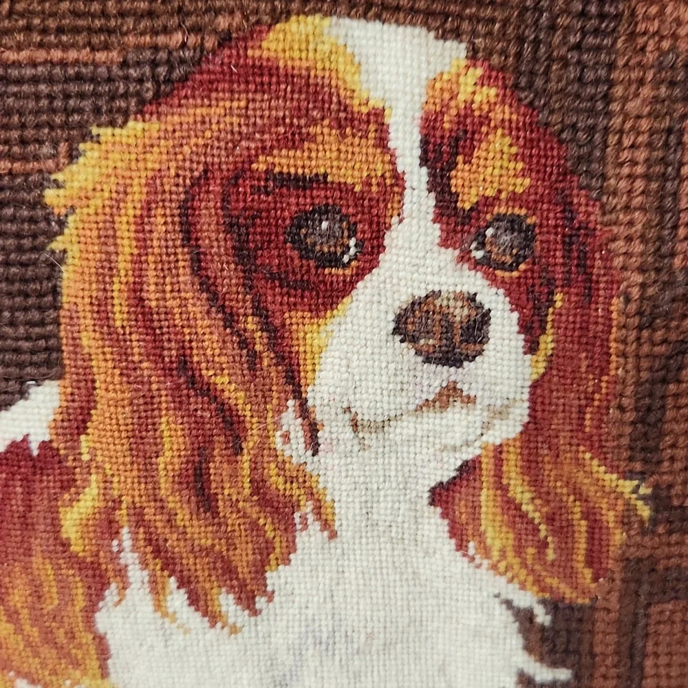 Cavalier King Charles Spaniel Vintage Wool Needlepoint Handmade Pillow 15 x 15